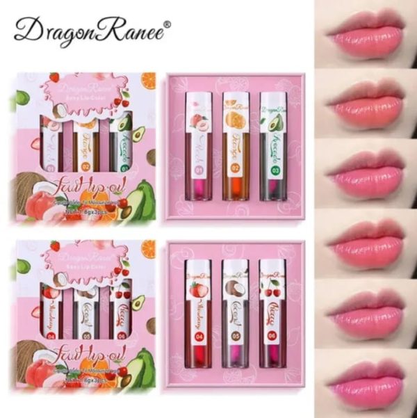 3 Pcs Dragon Ranee Natural Moisturizing & Long Lasting Lip Oil Lip Care Oil Natural Moisturizing & Nourishing Lip Balm Set